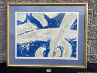 Frontal photo of framed serigraph art "Sky" by Brian Kelly showing the abstract design and matting.