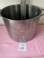 Front view showing height and stainless steel body with two side handles, a ruler placed inside for measurement, approx 27 cm tall