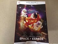 Front of View-Master Space Experience Pack box showing colorful space art with planets, spacecraft, and astronaut
