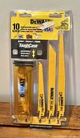Front view of DeWalt saw blades set package showing 10 saw blades and ToughCase