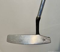 Top view of the putter head showing the Dunlop logo on metallic silver surface with minimal wear.