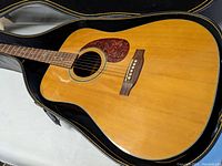 Acoustic guitar body in open black hard shell case