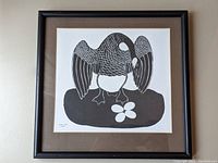 Full view of the framed black and white goose print titled 'Goose / Oie' by Sivuak.