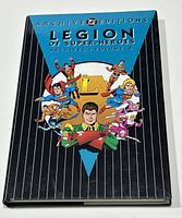 Front cover of DC Archive Editions Legion Of Super-Heroes Volume 8 hardcover book, showing colorful characters and title on black pinstriped background