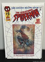 Front cover of comic showing Spider-Man with spider web background and lenticular cover effect.