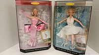 Two boxed Barbie dolls as Marilyn Monroe characters from different films shown side by side.