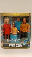 Front view of boxed Barbie and Ken Star Trek gift set with 40th Anniversary Collector Edition branding and clear display window.