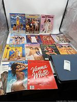 Collection laid out showing front covers of various Playboy special edition magazines and other nudie magazines.