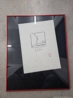 Full view of the framed artwork titled "Poet" showing the illustration within a red frame and black matte.