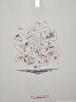 Close-up of the lithograph showing abstract intertwined human figures, title, and signature.