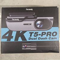 Box of Focusway 4K T5-PRO Dual Dash Cam showing product image and name