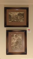 Two framed art prints on a wall showing San Francisco scenes signed by J.A. Kendall, one horizontal and one vertical format.