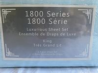 Packaging label front showing 1800 Series Luxurious Sheet Set in King size, four pieces included.