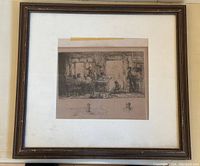 Full view of framed etching showing entire artwork and frame