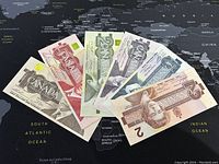 Six fanned Bank of Canada Bird Series notes, show denominations and color variety