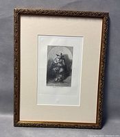 Framed original etching by Ferdinand Lefman, showing the full frame and artwork from a distance.
