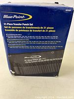 Blue-Point 31-piece transfer punch set box showing product name, description, and size list.