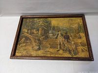 Full view of framed print showing Captain Cook and other figures in wooded outdoor scene