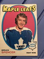 Front of Brian Spencer hockey card in Toronto Maple Leafs jersey