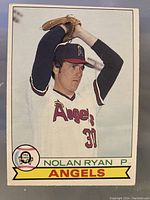 Front of the Nolan Ryan 1979 O-Pee-Chee baseball card showing pitching pose and Angels uniform.