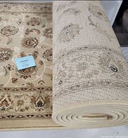 Side view of the rolled carpet runner showing the thickness and backing material.