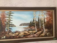 Full view of the framed landscape painting on canvas by Benson, showing the overall scene and signature.