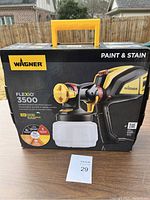 Photo of the boxed Wagner FLEXiO 3500 paint sprayer showing packaging and branding.