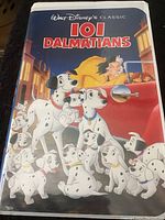 Front cover of the VHS tape showing the 101 Dalmatians movie artwork with multiple dalmatian puppies and characters