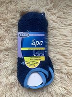 Two pairs of new blue Dr. Scholl's Spa socks with grippers, sizes 4-10, soft and thick material