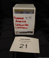 Front view of bundled 1991-92 O-Pee-Chee Premier hockey cards with handwritten labeling on top card.