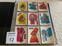 Photo of a page in the binder showing nine colorful Masters of the Universe character stickers including Skeletor, Evil-Lyn, and He-Man.