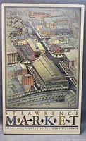 Full view of the St. Lawrence Market print showing aerial illustrated view of the market and surroundings.