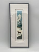 Full view of the framed serigraph in silver frame.
