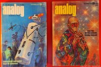 Front covers of the two Analog Science Fiction magazines showing distinct colorful sci-fi themed artwork relevant to the contained stories.