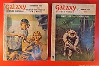 Front covers of Galaxy Science Fiction magazines September 1954 and March 1956 showing main cover art and titles