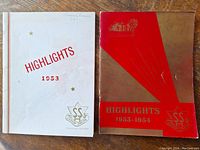 Two vintage Sydenham High School yearbooks, one from 1953 and the other from 1953-1954, showing the front covers with their distinctive school emblems and colors.