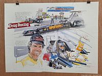 Full view of signed limited edition Don Garlits NHRA drag racing poster, showing artwork and signatures