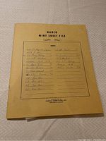 Cover of vintage Harco mint sheet file listing contents including Nellie McClung, Henry Kelsey, UN 25th Anniversary, Louis Riel, Sir Oliver Mowat and more.