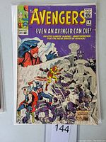 Front cover of The Avengers #14 comic book showing title, cover art with Avengers fighting enemies, and 12 cent price.