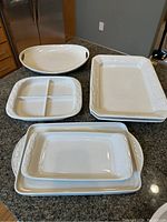 All six pieces arranged on countertop