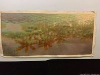 Full view of the oil painting on linen with unframed raw canvas edges