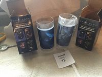 Two Star Trek Collectable Glass Cups displayed with original boxes and one cup wrapped in plastic.