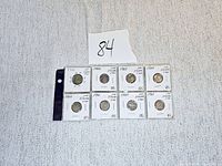 Overview of nine silver dimes from the 1960s, all individually mounted in white holders with handwritten labels.