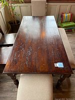 Top view showing plank-style tabletop and surface markings