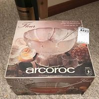 Retail box of Arcoroc Fleur punch bowl set for 12 with product image and branding