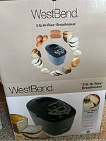 Box showing WestBend 3 lb Hi-Rise Breadmaker with images of bread and the machine