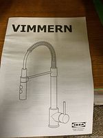 Instruction manual for IKEA VIMMERN kitchen faucet showing the full faucet design.