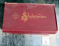 Closed burgundy red box with gold lettering for Handy Stratford Edition Shakespeare.