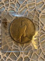 Reverse side of 1928 American Peace Silver Dollar featuring eagle perched with inscriptions.