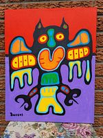 Full frontal view of the acrylic painting ‘Sacred Owl’ by Karl Burrows against a brick background